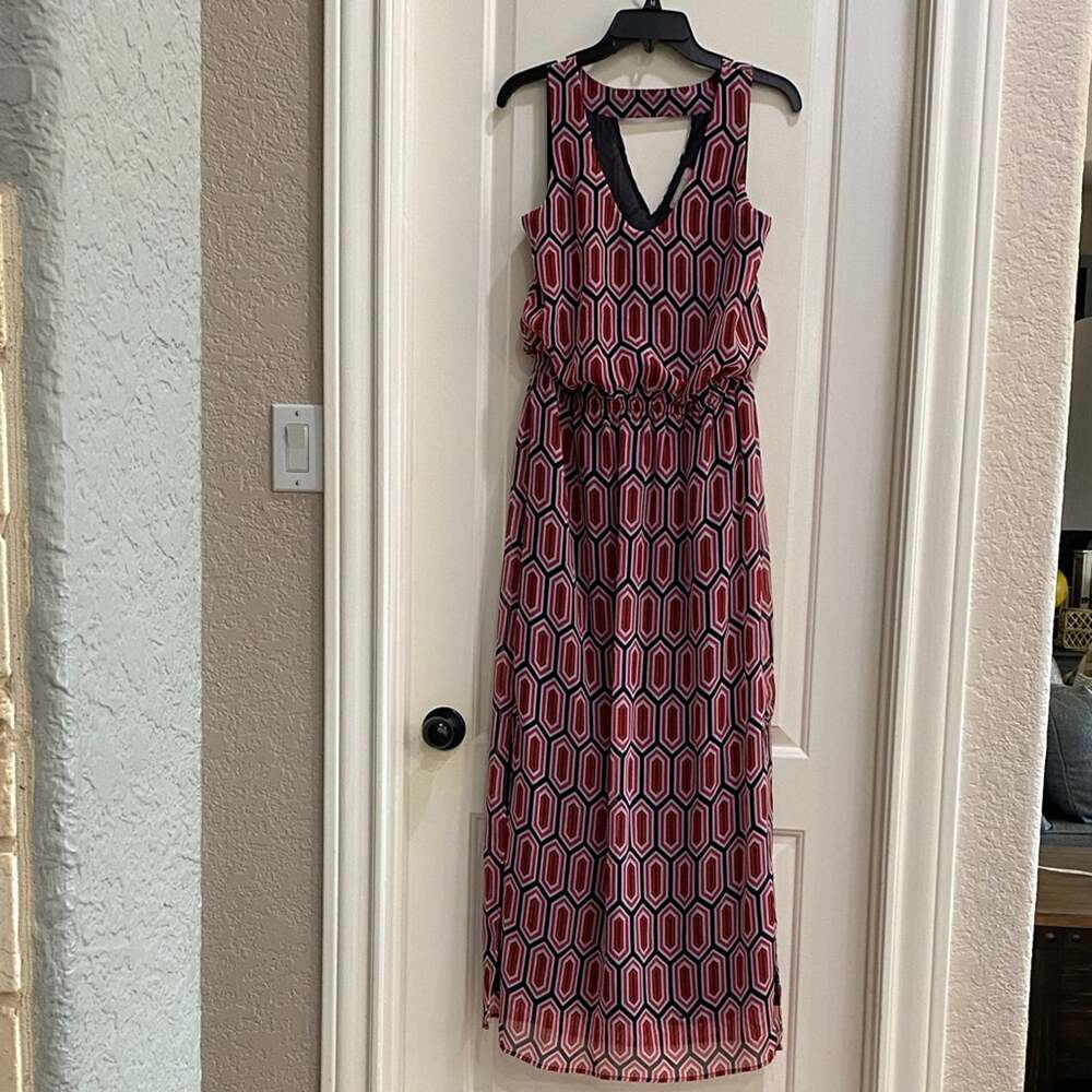 Banana Republic Red and Black Maxi Dress/elastic waist Size 10